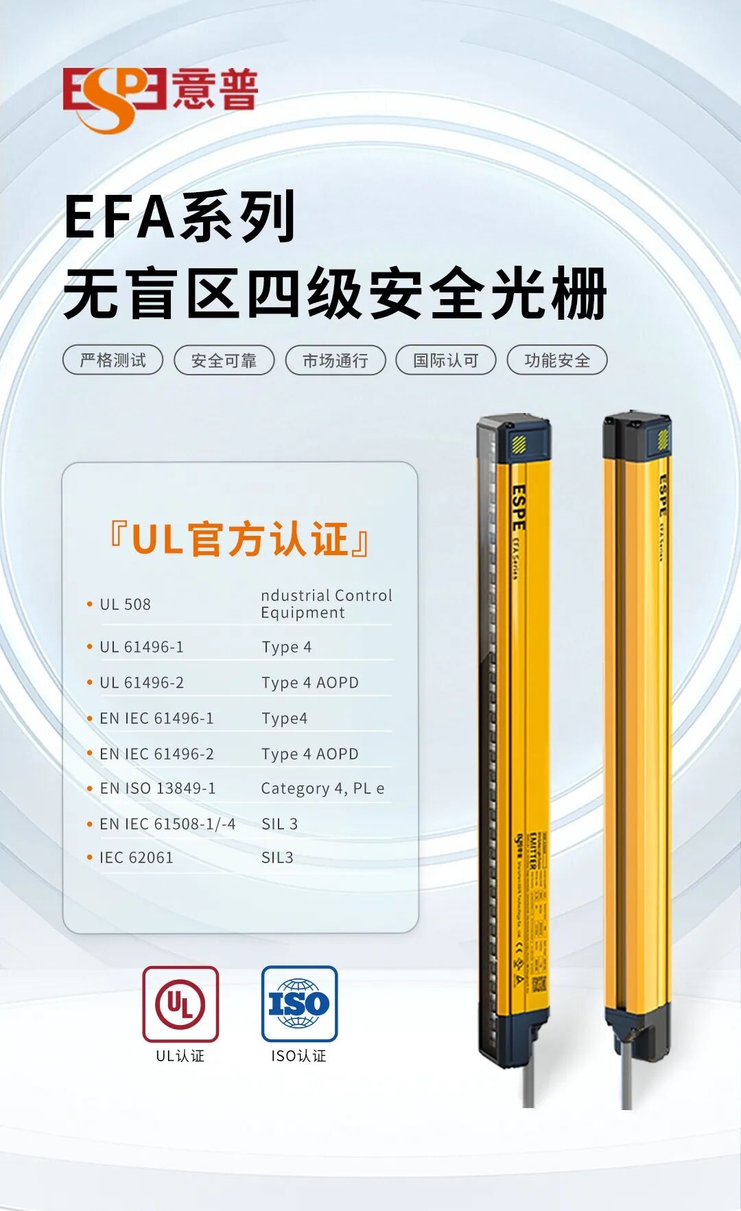 EFA系列无盲区四级安全光栅
